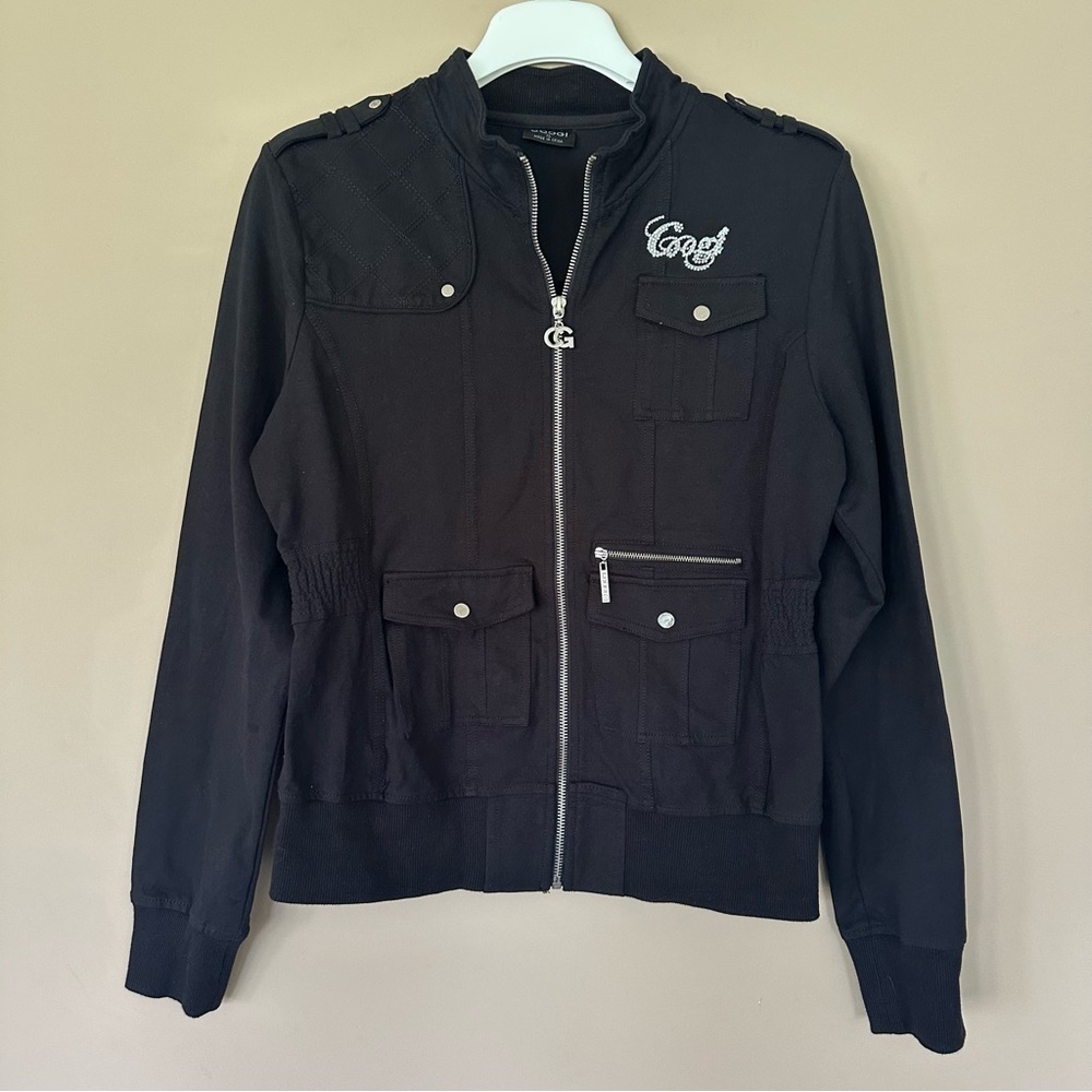 Coogi Black Sparkle Bomber Jacket Girls XL Spell Out Bling Embellished Military
